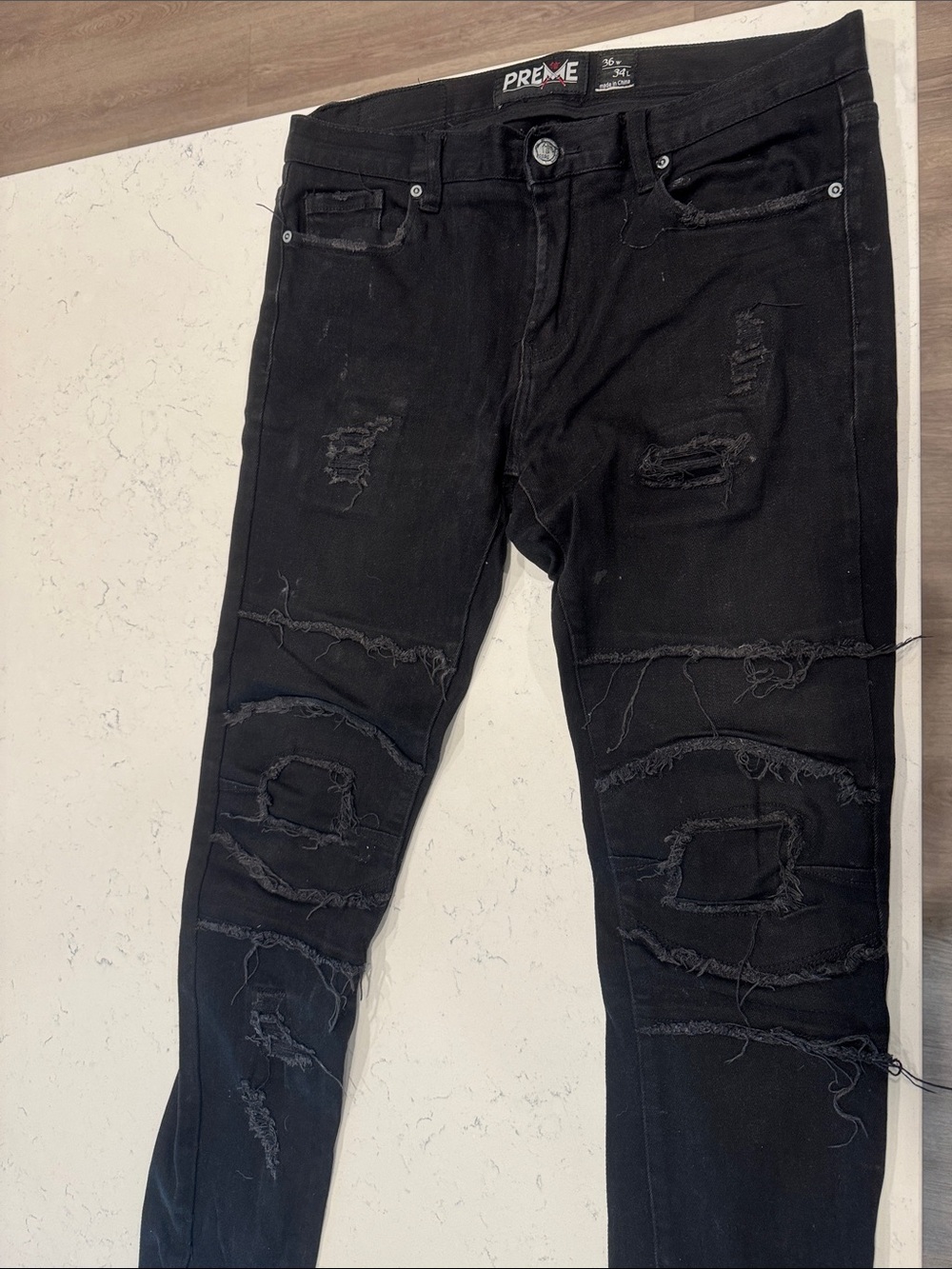 PREME Black Slim Straight Distressed Men's Jeans